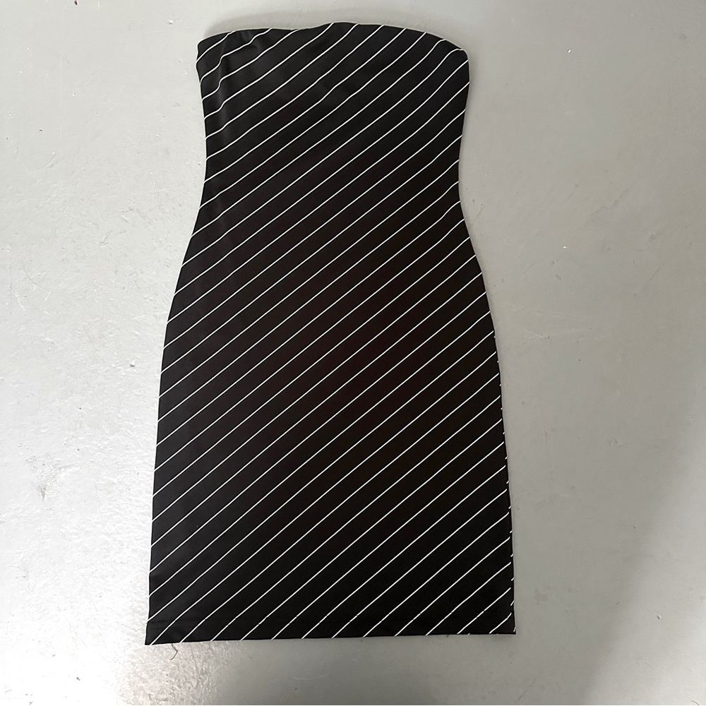 vintage y2k charlotte russe black and white stripped strapless mini dress size s